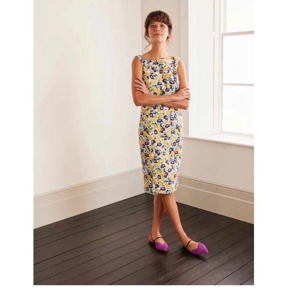 NWT Boden Heather Dress Sheath Midi Textured Floral 8L‎ Preppy Twee Cottagecore